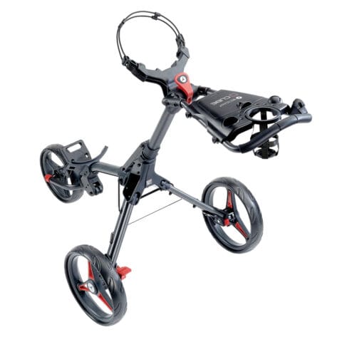 Motocaddy push trolly available in red and blue