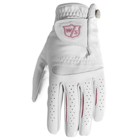 Ladies white carbretta wilson glove with ping logo