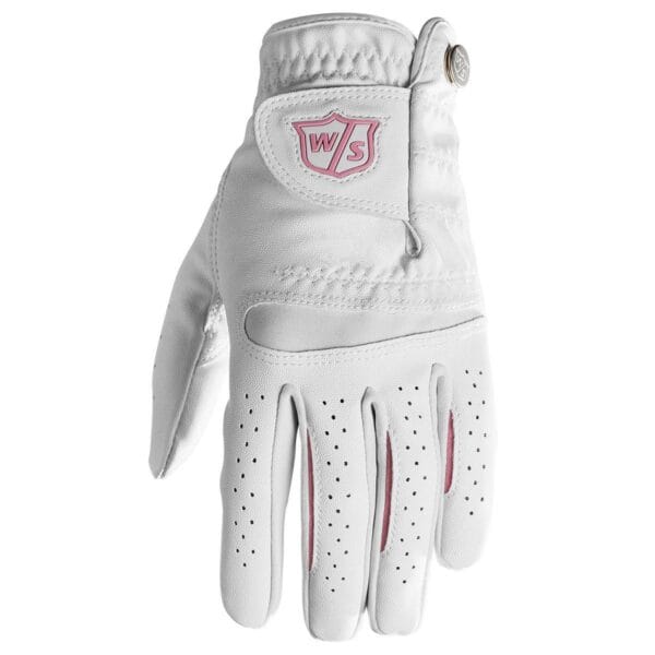 Ladies white carbretta wilson glove with ping logo
