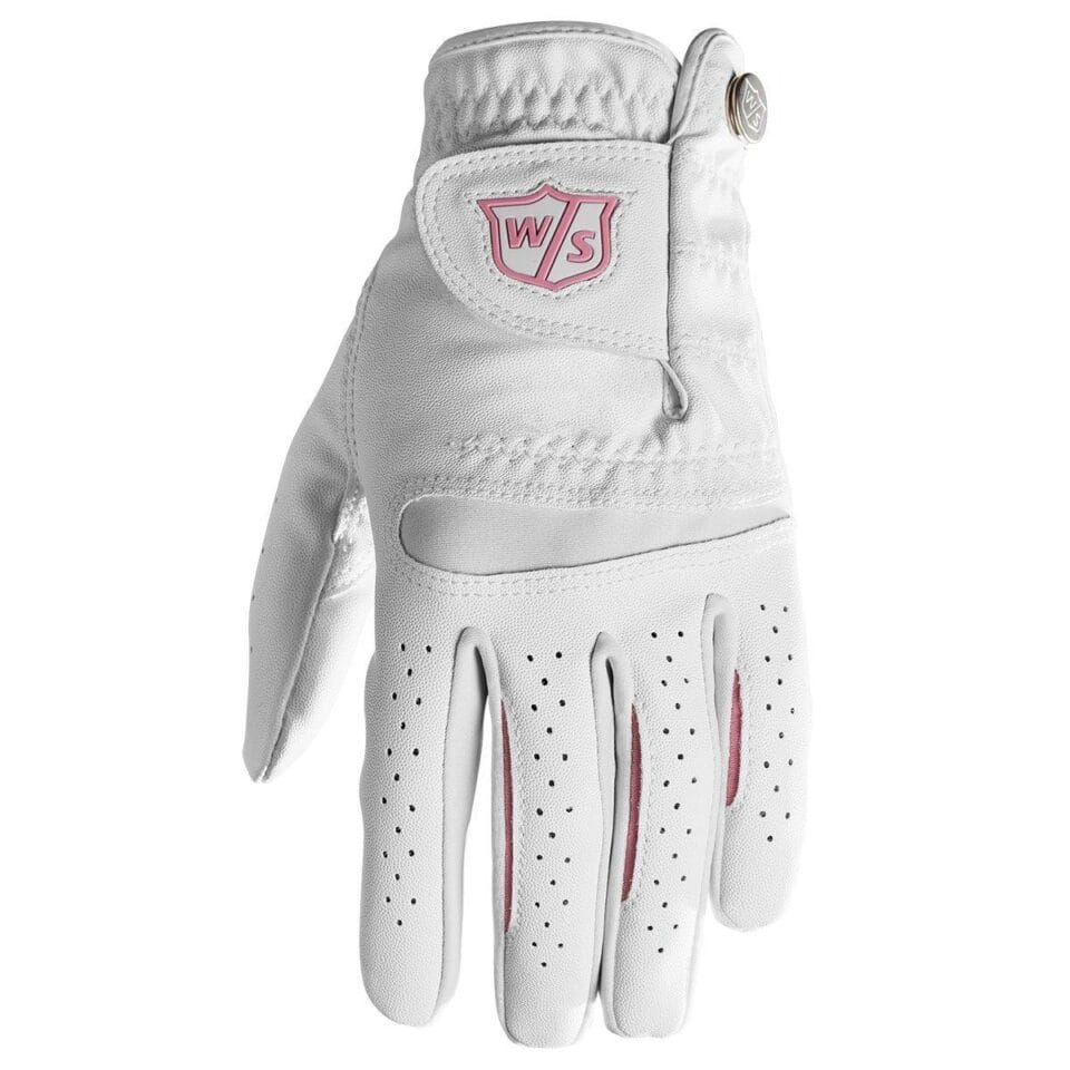Ladies white carbretta wilson glove with ping logo