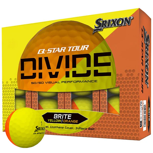 Yellow and Orange Srixon Q star tour divide golf ball